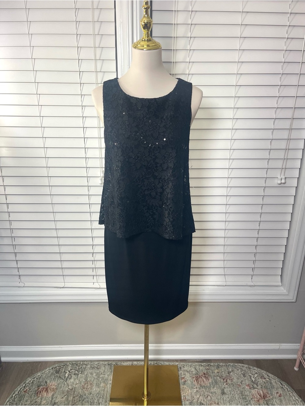 Black Lace Overlay Midi Dress